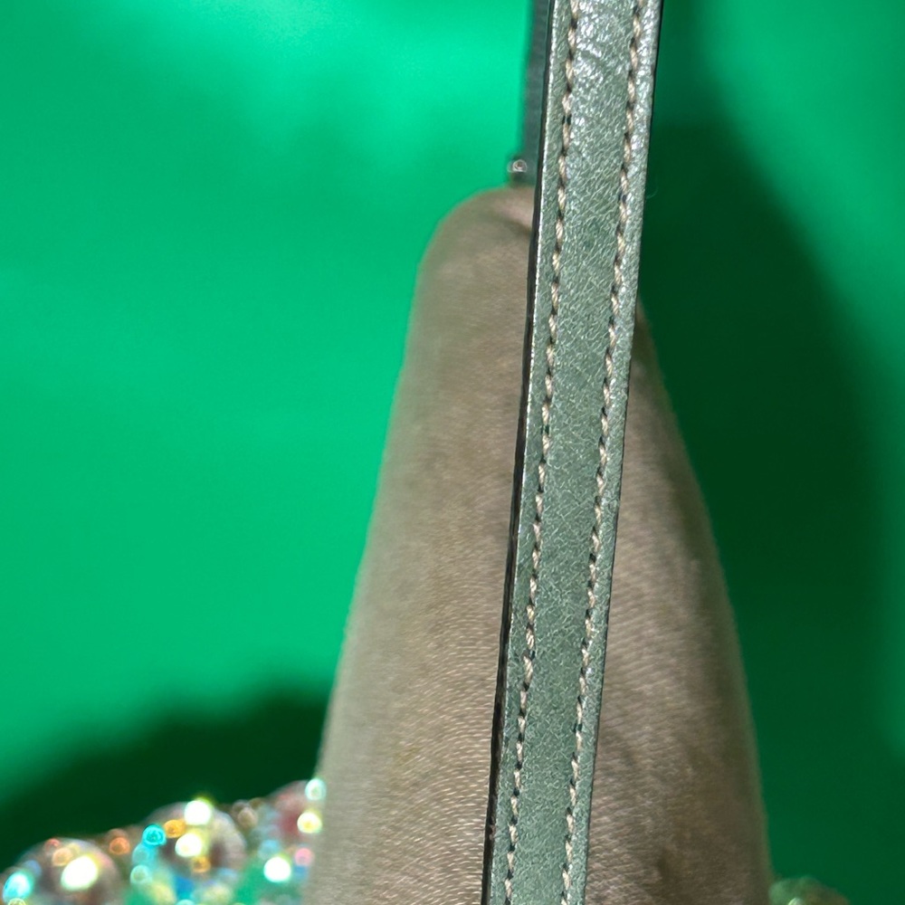 Kate Spade Beige Woven Linen Shoulder Bag – Green Trim – Small – Like New - Picture 7 of 13